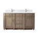 Bristol 60" Double Vanity Whitewashed Walnut With Single Hole Faucet White Zeus Silestone Top Backsplash