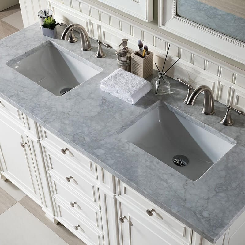 Bristol 60 Inch Double Bright White With Carrara Marble Top