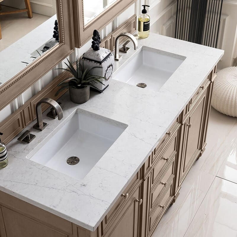 Bristol 60 Inch Double Vanity Whitewashed Walnut With Eternal Jasmine Pearl Silestone Top
