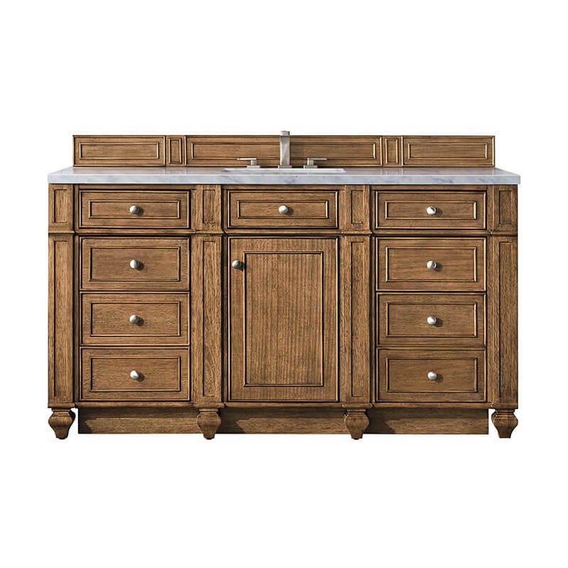 Bristol 60 Inch Single Vanity Saddle Brown With Arctic Fall Solid Surface Top