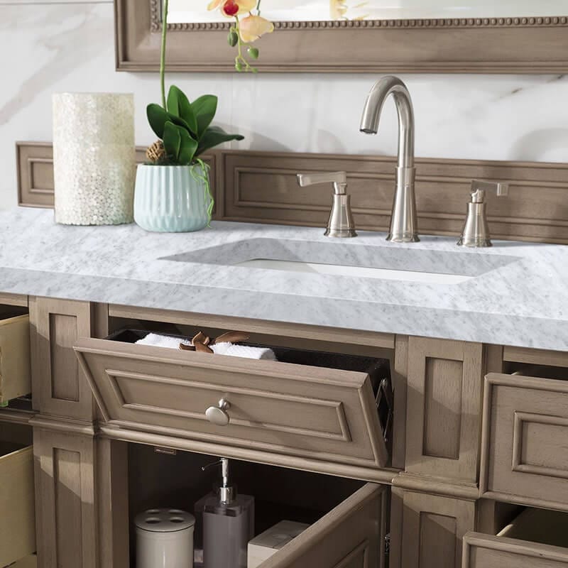 Bristol 60 Inch Single Vanity Whitewashed Walnut With Carrara Marble Top