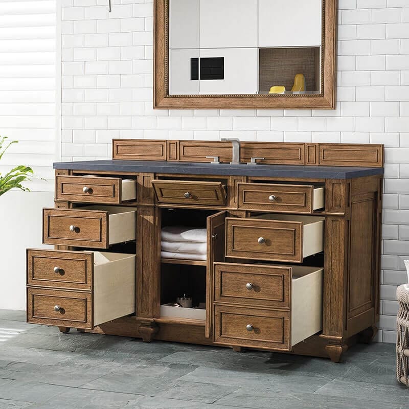 Bristol 60" Single Vanity Saddle Brown With Charcoal Soapstone Silestone Top