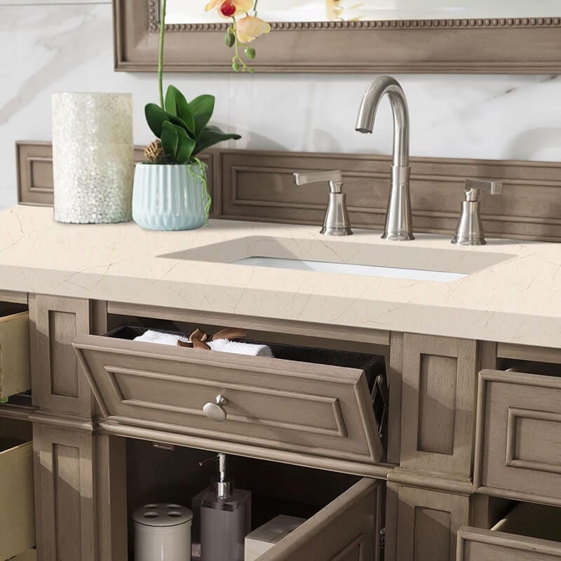Bristol 60" Single Vanity Whitewashed Walnut With Eternal Marfil Silestone Top