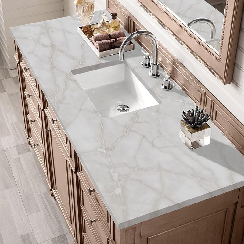 Bristol 60" Single Vanity Whitewashed Walnut With Victorian Silver Silestone Top