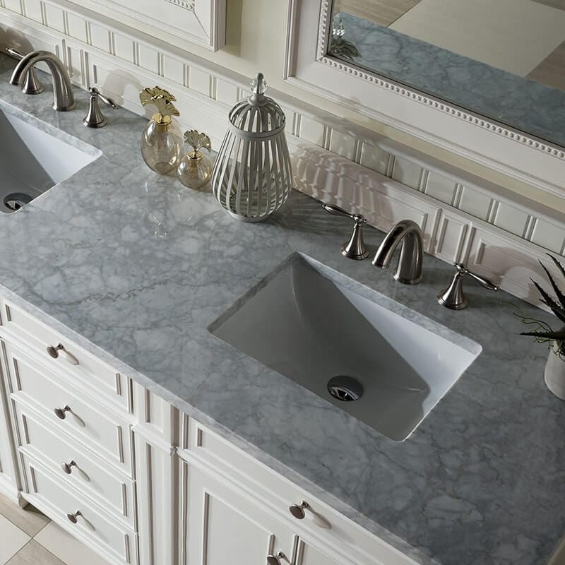 Bristol 72" Double Vanity Bright White With Carrara Marble Top