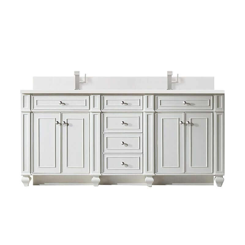 Bristol 72" Double Vanity Bright White With Single Hole Faucet White Zeus Silestone Top Backsplash