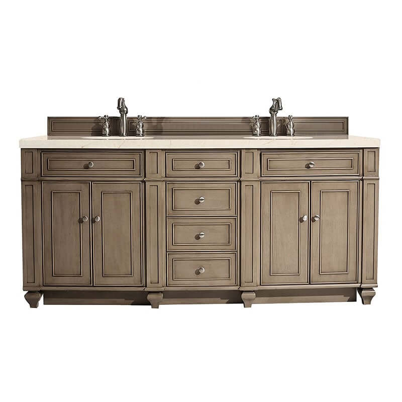 Bristol 72" Double Vanity Whitewashed Walnut With Eternal Marfil Silestone Top