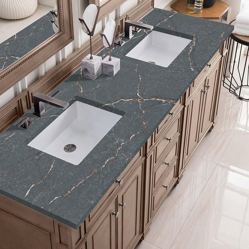 Bristol 72" Double Vanity Whitewashed Walnut With Parisien Bleu Silestone Top