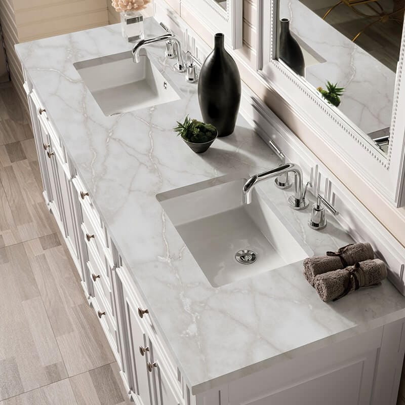 Bristol 72 Inch Double Vanity Bright White With Victorian Silver Silestone Top