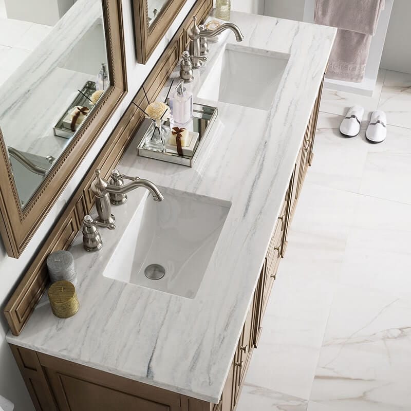 Bristol 72 Inch Double Whitewashed Walnut With Arctic Fall Solid Surface Top