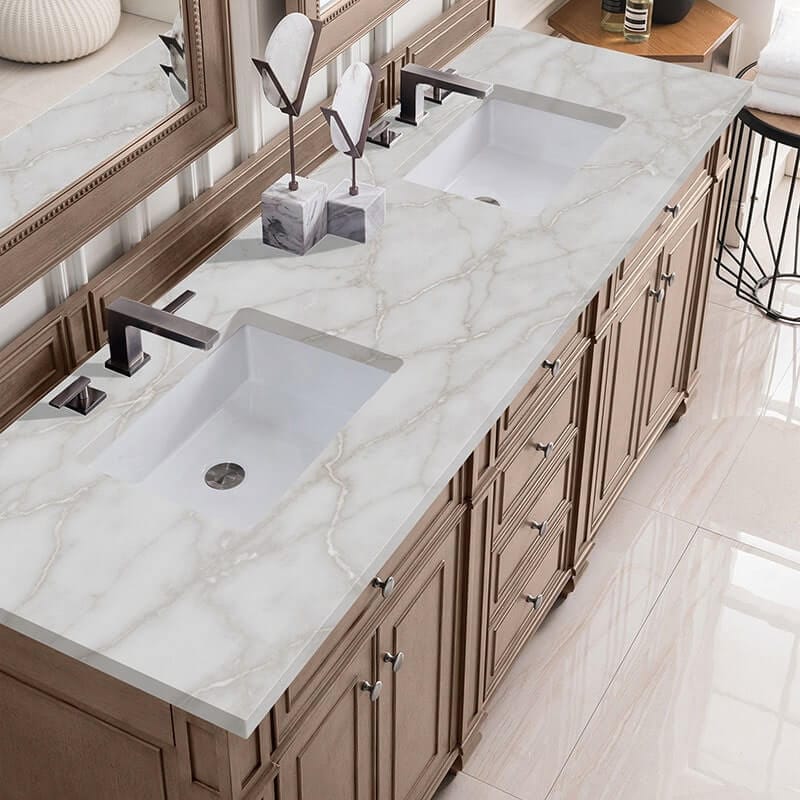 Bristol 72 Inch Double Whitewashed Walnut With Victorian Silver Silestone Top