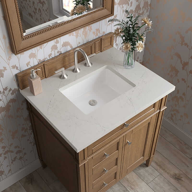 Brittany 30 Inch Single Vanity in Saddle Brown With Siberian Silestone Top