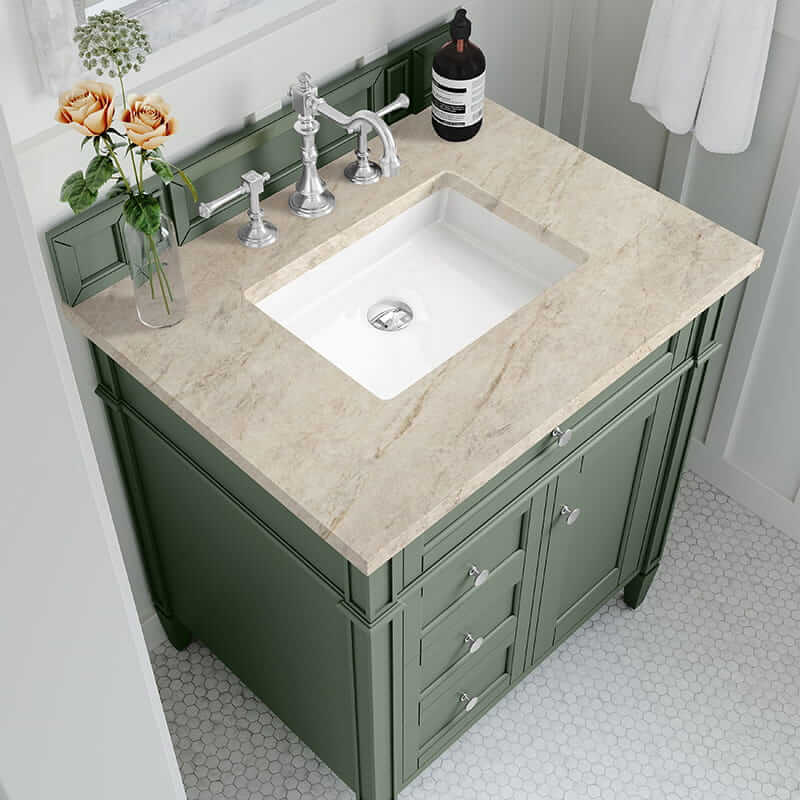 Brittany 30 Inch Single Vanity in Smokey Celadon With Tajnar Eclos Top