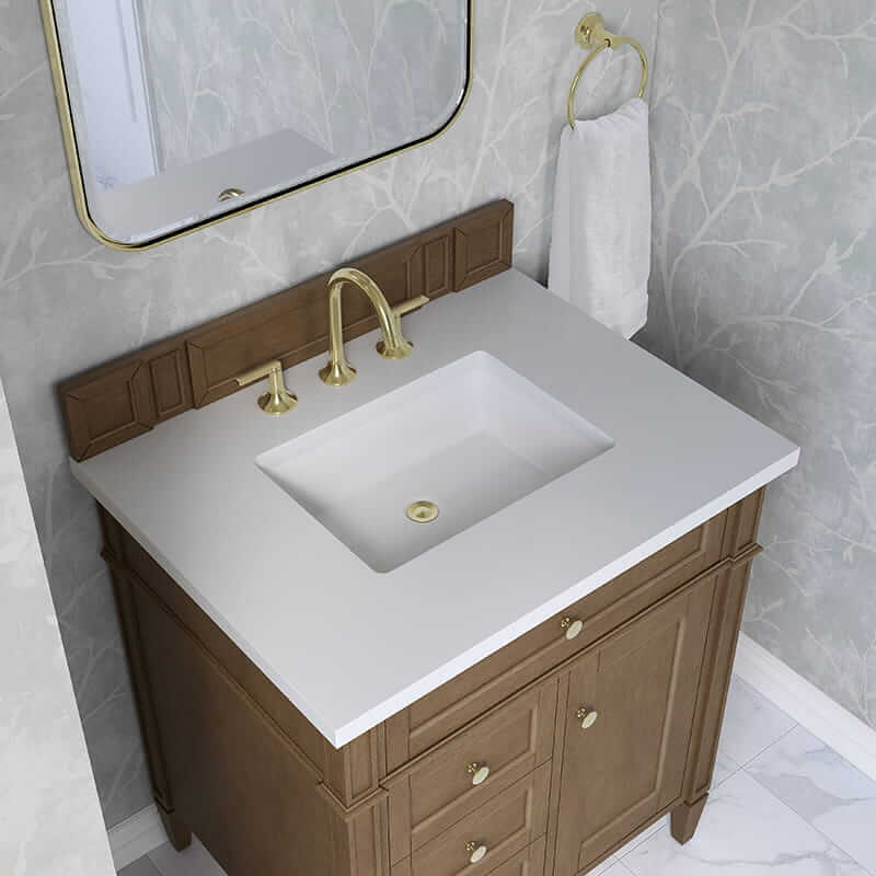 Brittany 30" Single Vanity in Pecan With White Zeus Silestone Top