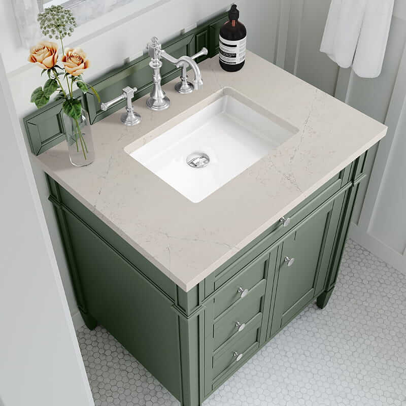 Brittany 30" Single Vanity in Smokey Celadon With Siberian Silestone Top
