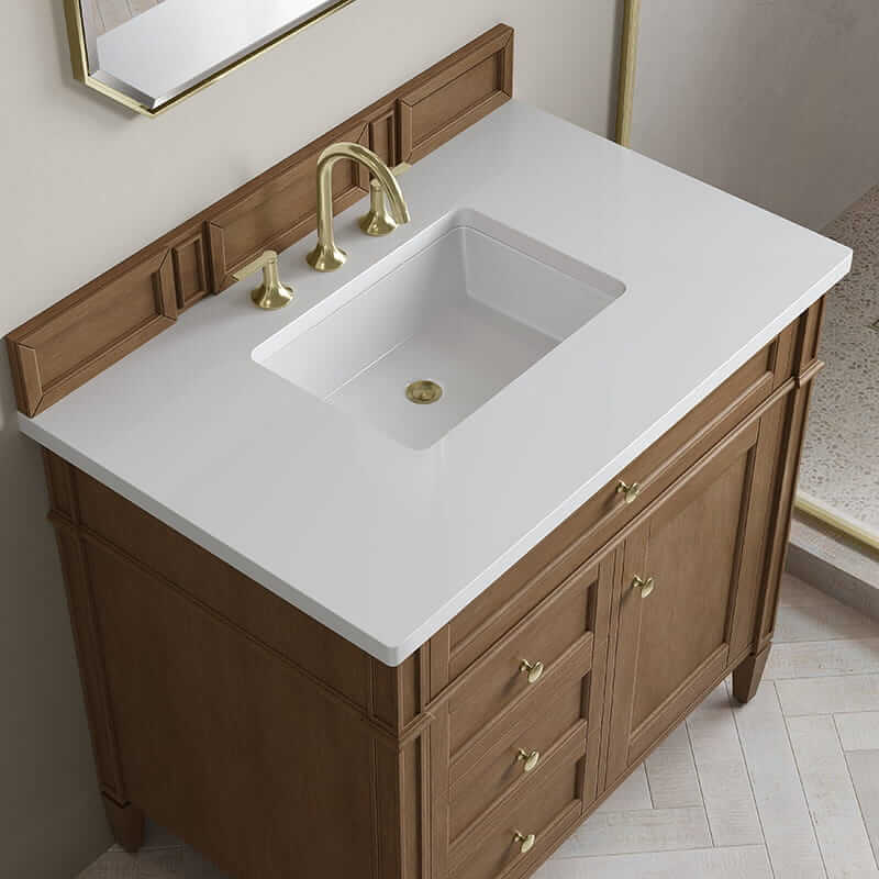 Brittany 36" Single Vanity in Pecan With White Zeus Silestone Top