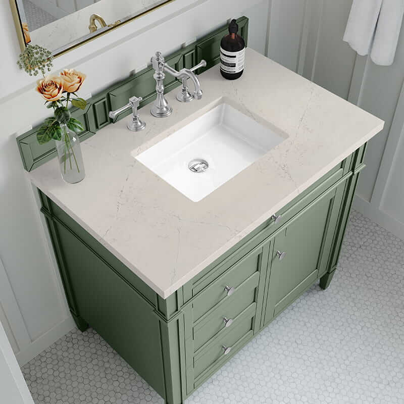 Brittany 36" Single Vanity in Smokey Celadon With Siberian Silestone Top