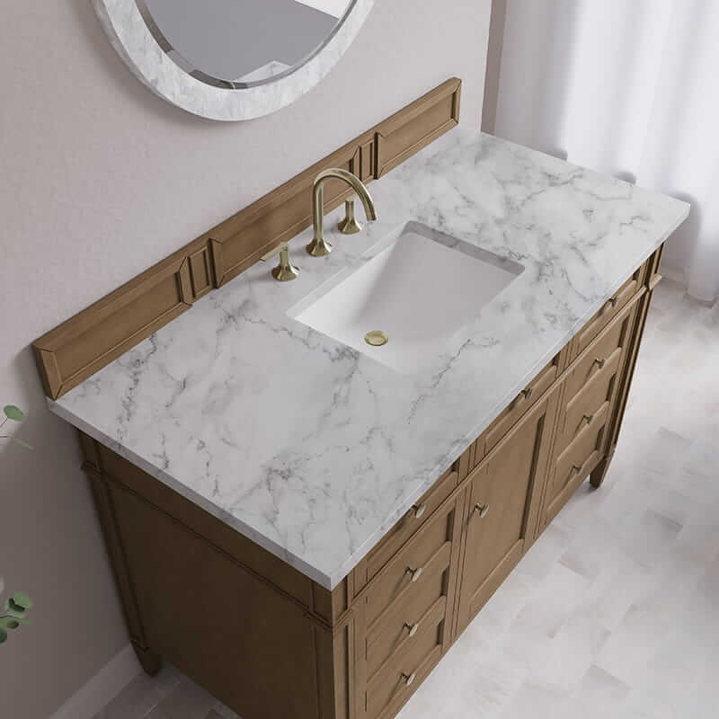Brittany 48 Inch Single Vanity in Pecan With Carrara Marble Top