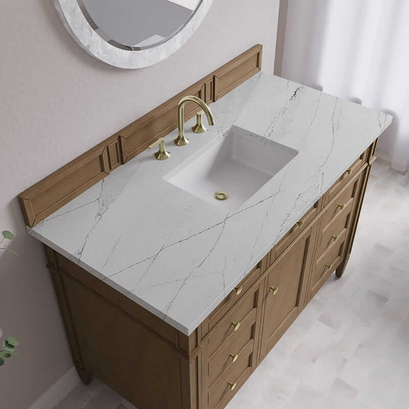 Brittany 48 Inch Single Vanity in Pecan With Ethereal Noctis Silestone Top