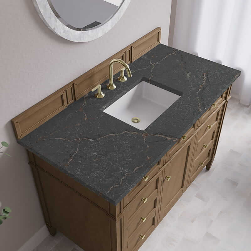 Brittany 48 Inch Single Vanity in Pecan With Parisien Bleu Silestone Top