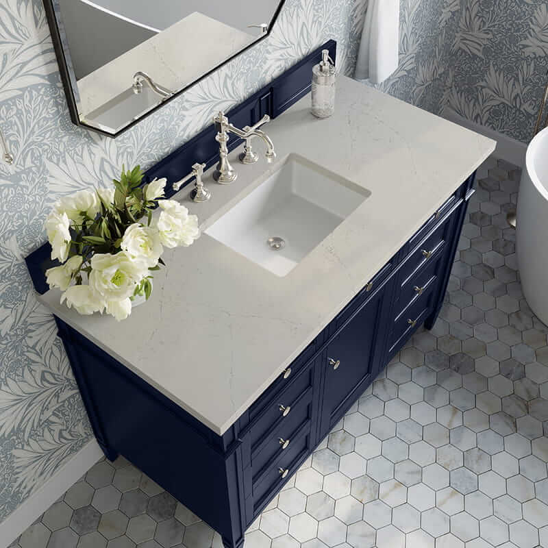 Brittany 48 Inch Single Vanity in Victory Blue With Siberian Silestone Top