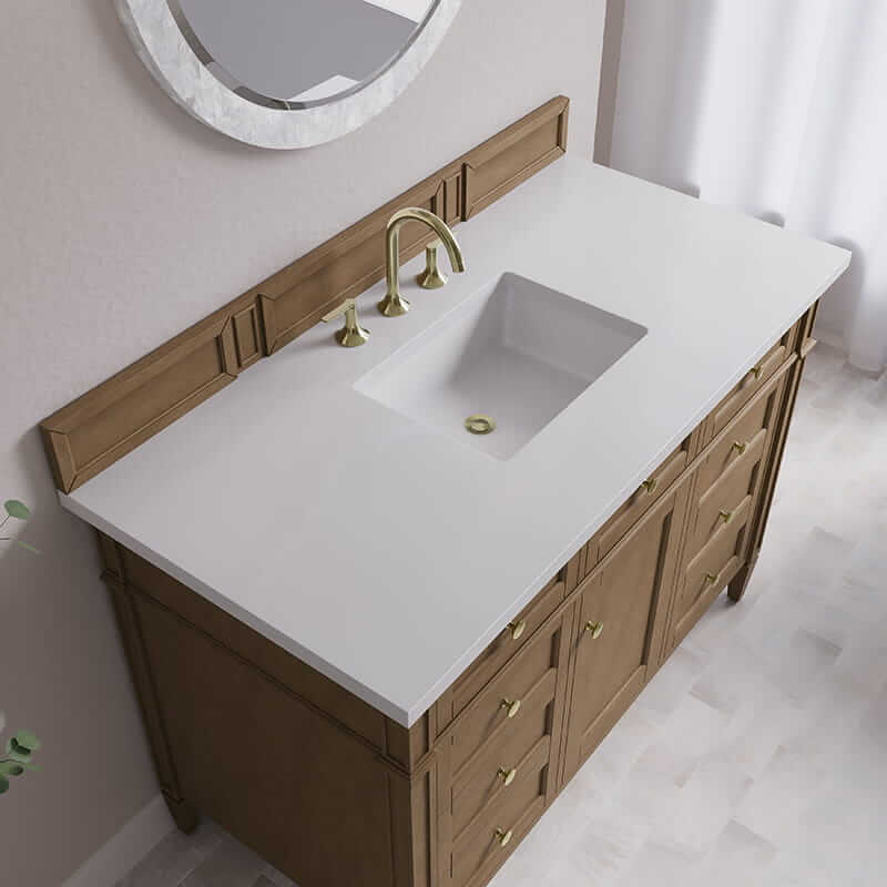 Brittany 48" Single Vanity in Pecan With White Zeus Silestone Top
