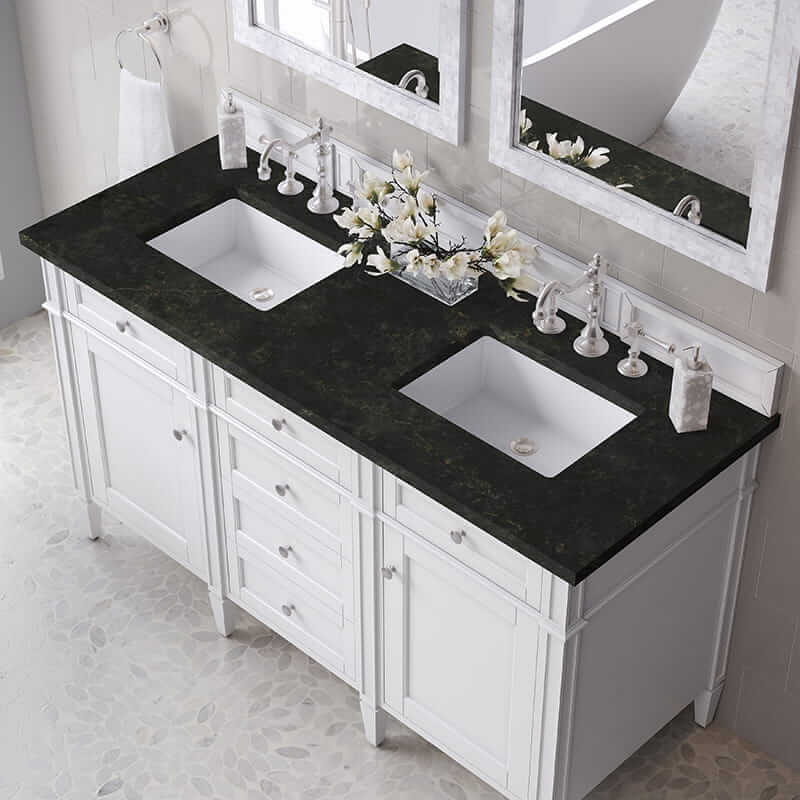 Brittany 60" Double Vanity in Bright White With Phantome Eclos Top