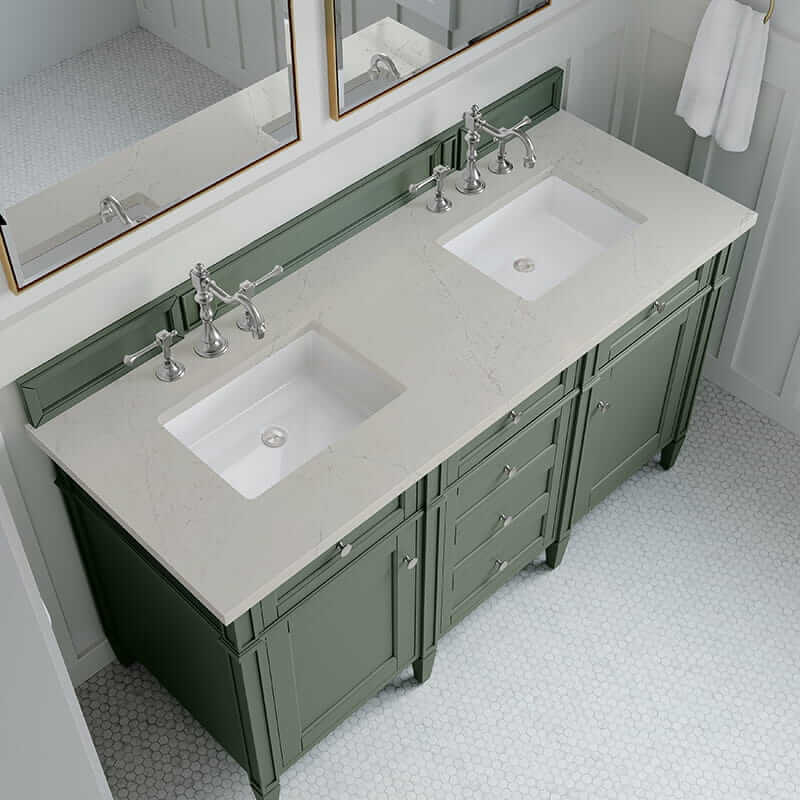Brittany 60" Double Vanity in Smokey Celadon With Siberian Silestone Top