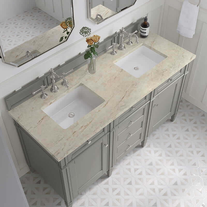 Brittany 60" Double Vanity in Urban Gray With Tajnar Eclos Top