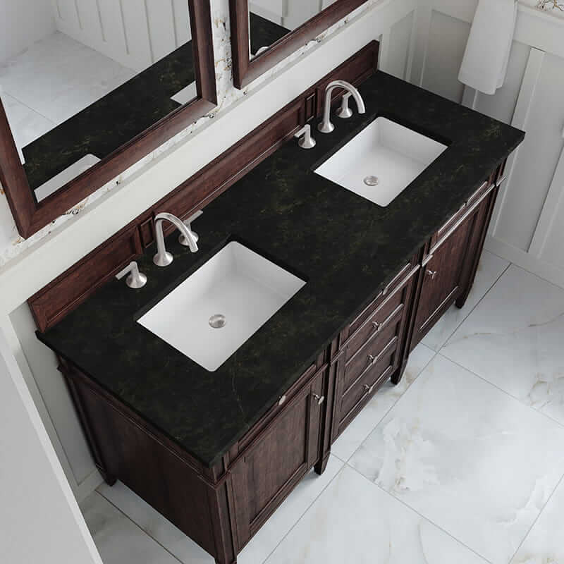 Brittany 60 Inch Double Vanity in Burnished Mahogany With Phantome Eclos Top