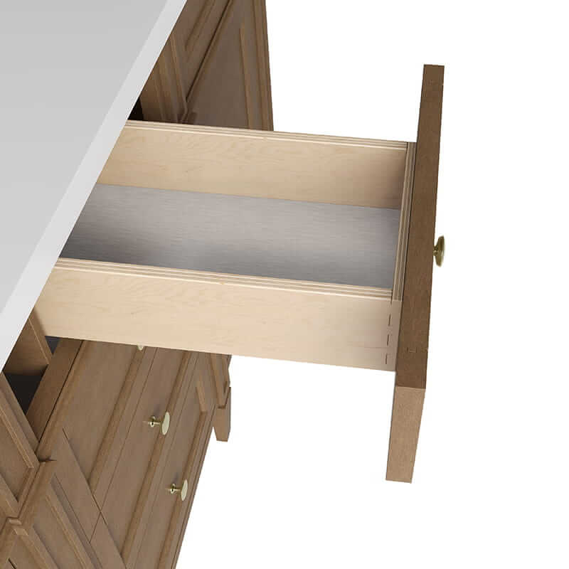 Brittany 60 Inch Double Vanity in Pecan Side View Drawers