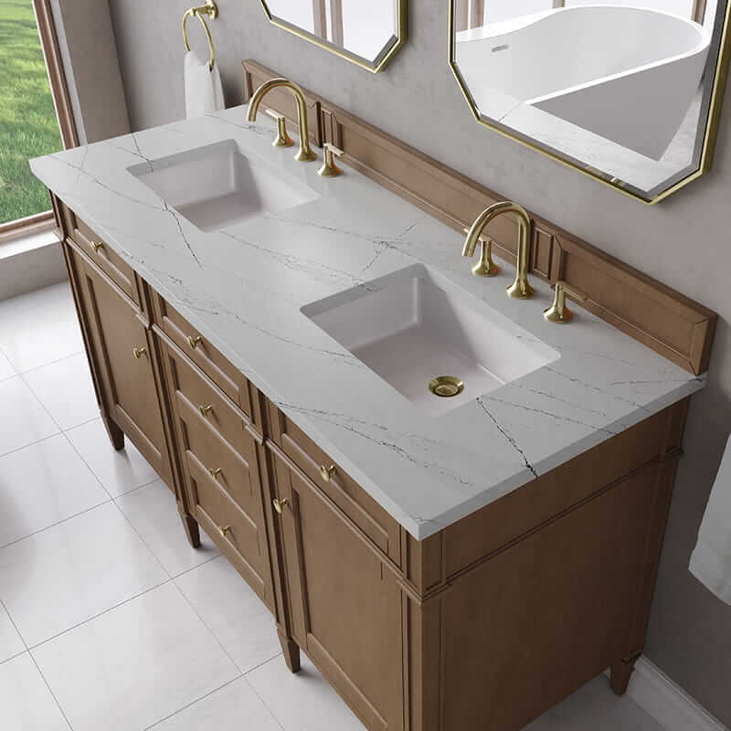 Brittany 60 Inch Double Vanity in Pecan With Ethereal Noctis Silestone Top