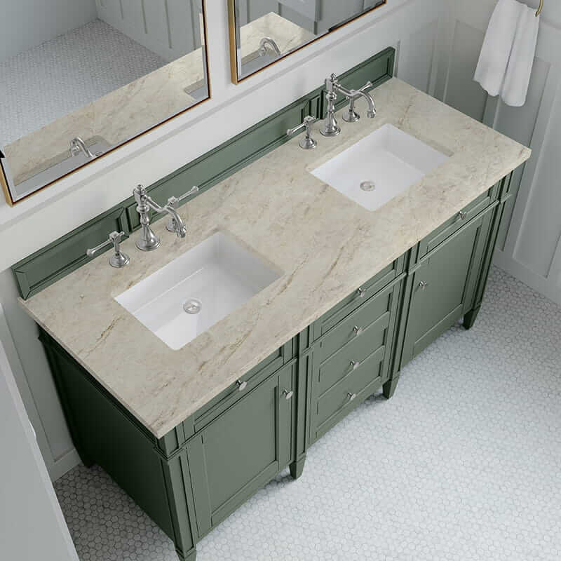 Brittany 60 Inch Double Vanity in Smokey Celadon With Tajnar Eclos Top