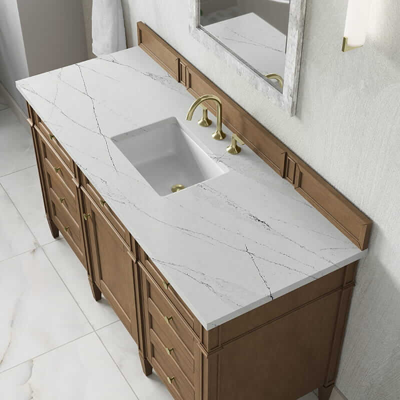 Brittany 60 Inch Single Vanity in Pecan With Ethereal Noctis Silestone Top
