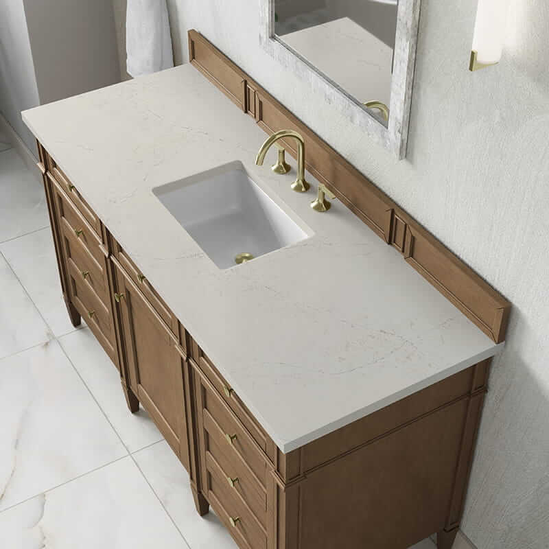 Brittany 60 Inch Single Vanity in Pecan With Siberian Silestone Top
