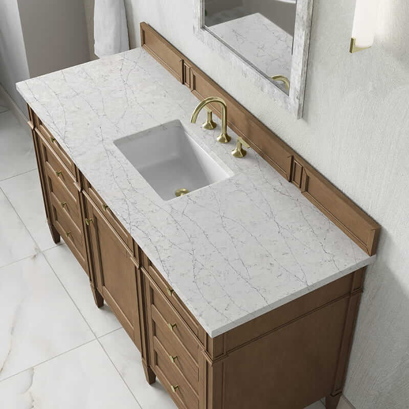 Brittany 60" Single Vanity in Pecan With Eternal Jasmine Pearl Silestone Top
