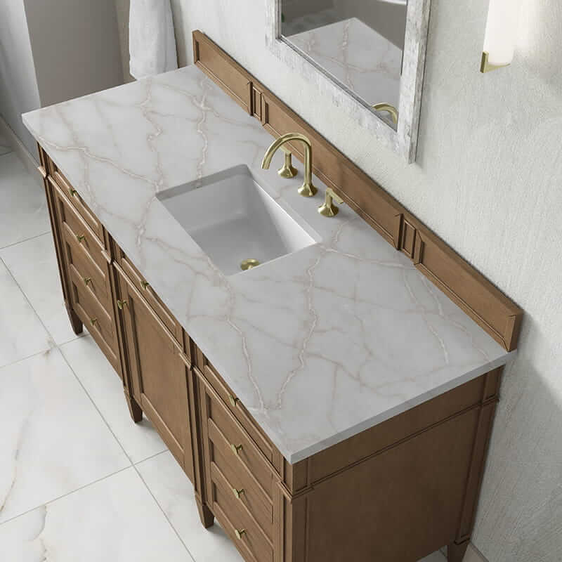 Brittany 60" Single Vanity in Pecan With Victorian Silver Silestone Top