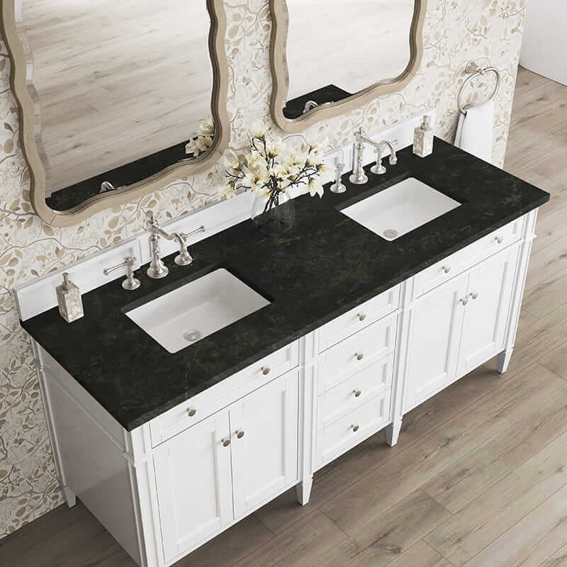Brittany 72" Double Vanity in Bright White With Phantome Eclos Top