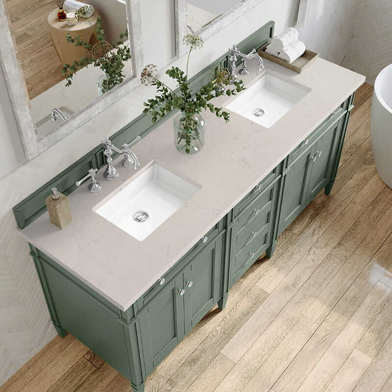Brittany 72" Double Vanity in Smokey Celadon With Siberian Silestone Top