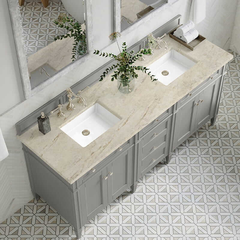 Brittany 72" Double Vanity in Urban Gray With Tajnar Eclos Top