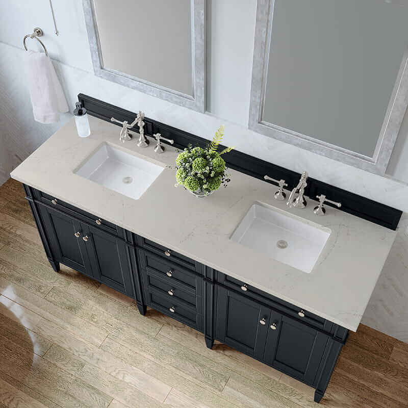 Brittany 72 Inch Double Vanity in Black Onyx With Siberian Silestone Top