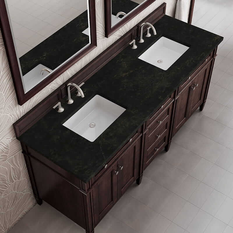 Brittany 72 Inch Double Vanity in Burnished Mahogany With Phantome Eclos Top