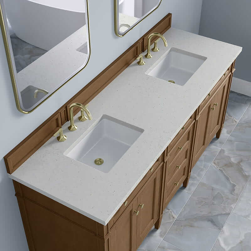 Brittany 72 Inch Double Vanity in Pecan With Lime Delight Silestone Top