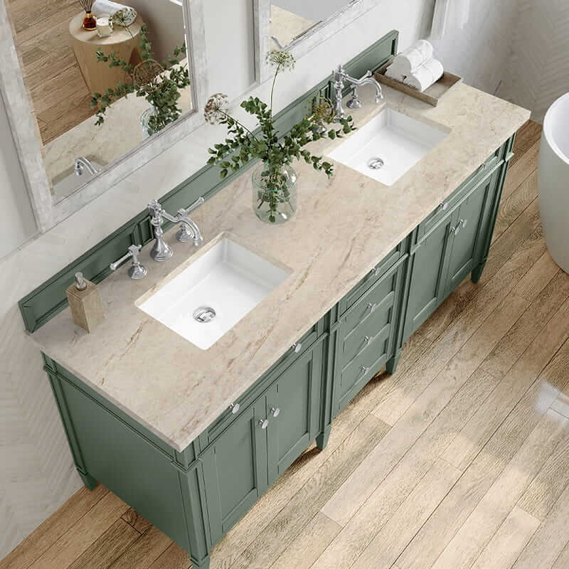 Brittany 72 Inch Double Vanity in Smokey Celadon With Tajnar Eclos Top