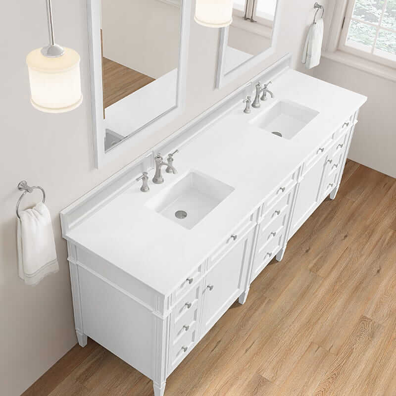 Brittany 84 Inch Double Vanity in Bright White With White Zeus Top