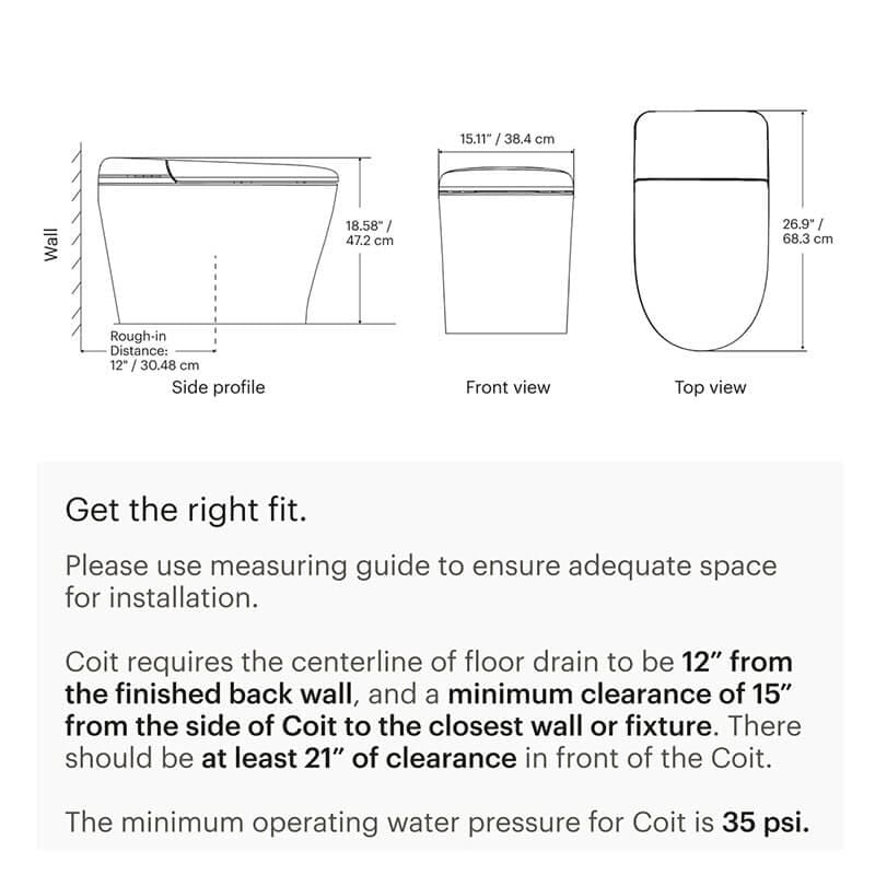 Brondel Coit Integrated SMART Bidet Toilet Dimension
