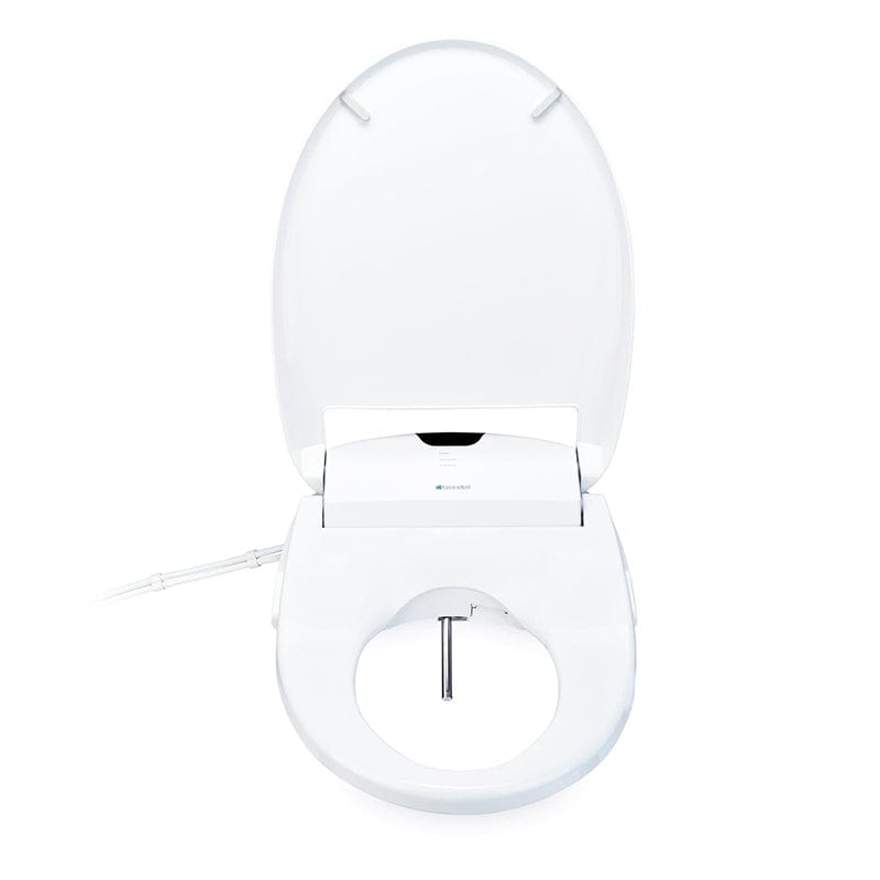 brondell swash 1400 luxury bidet toilet seat white front view open lid up close