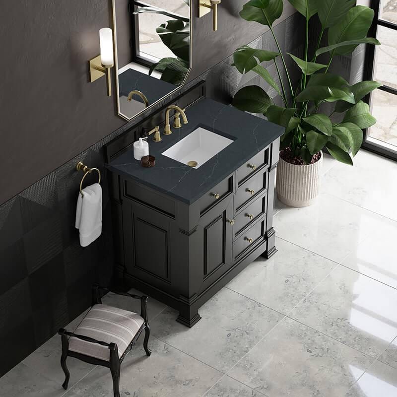 Brookfield 36" Single Vanity in Black Onyx With Charcoal Soapstone Silestone Top