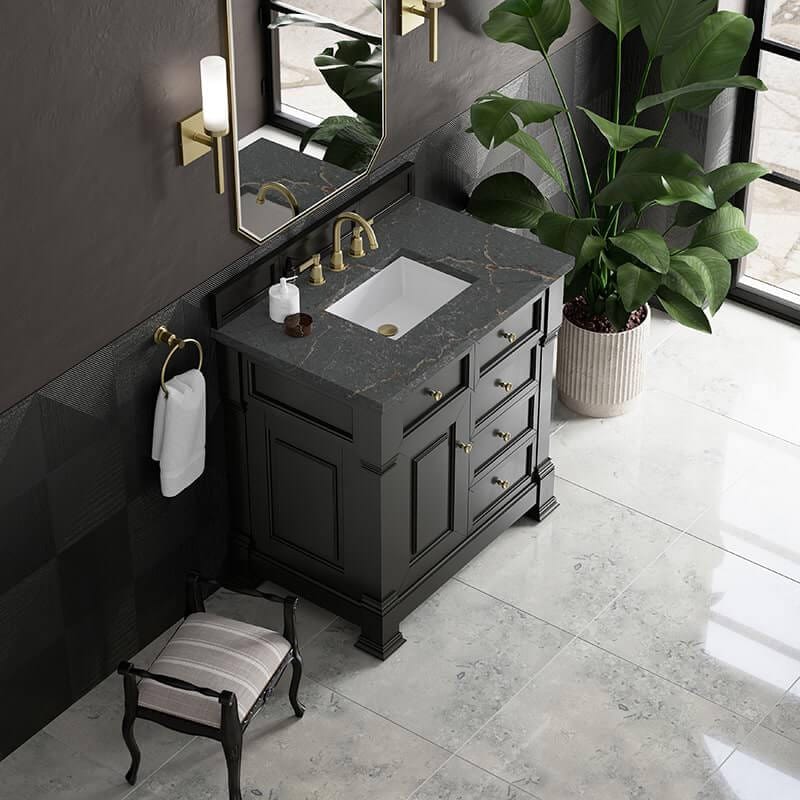 Brookfield 36" Single Vanity in Black Onyx With Parisien Bleu Silestone Top
