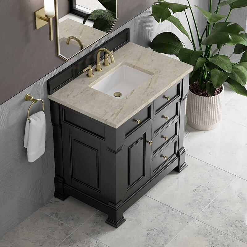 Brookfield 36" Single Vanity in Black Onyx With Tajnar Eclos Top